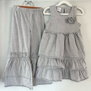 Creations Cr8tions Girls 7/8 Gray Ruffle Tunic Top & Pants Set Outfit